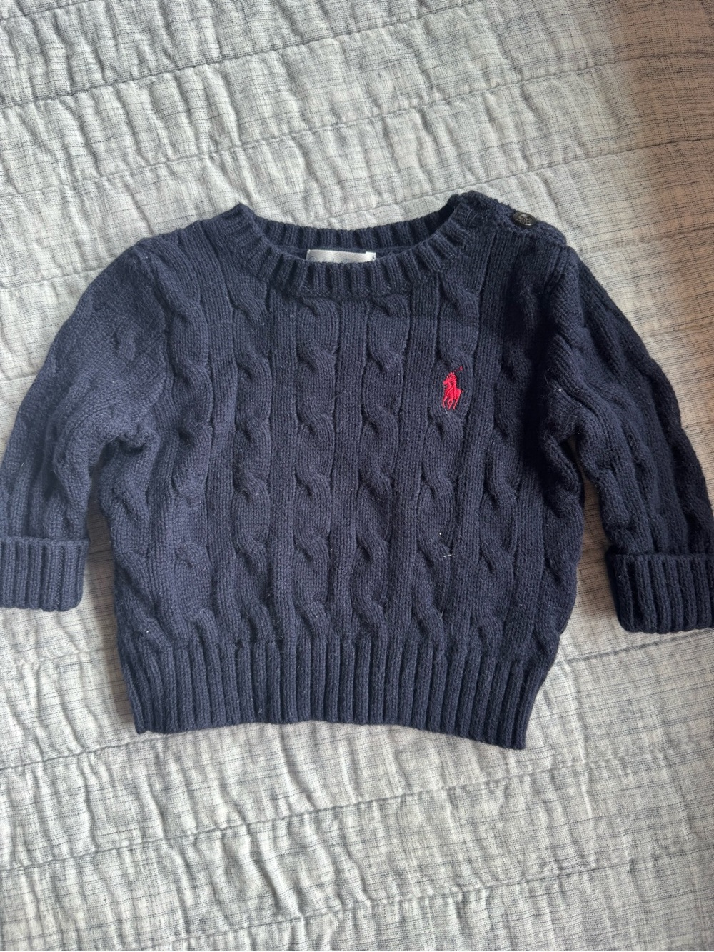 Ralph Lauren Dark Navy Cable Knit Crew Sweater with Embroidered Pony